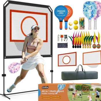 Zcebgig-Sports Outdoor Paddle Game with Net – All in One Outdoor & Indoor Set with Target and Rebound Net– Combines Pickleball, Badminton & Tennis for Family or Solo Fun
