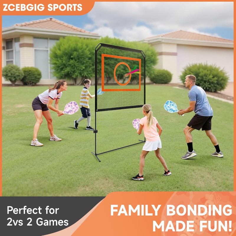 Zcebgig-Sports Outdoor Paddle Game with Net – All in One Outdoor & Indoor Set with Target and Rebound Net– Combines Pickleball, Badminton & Tennis for Family or Solo Fun