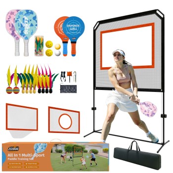 Zcebgig-Sports Indoor Paddle Game with Net – All in One Outdoor & Indoor Set with Target and Rebound Net– Combines Pickleball, Badminton & Tennis for Family or Solo Fun